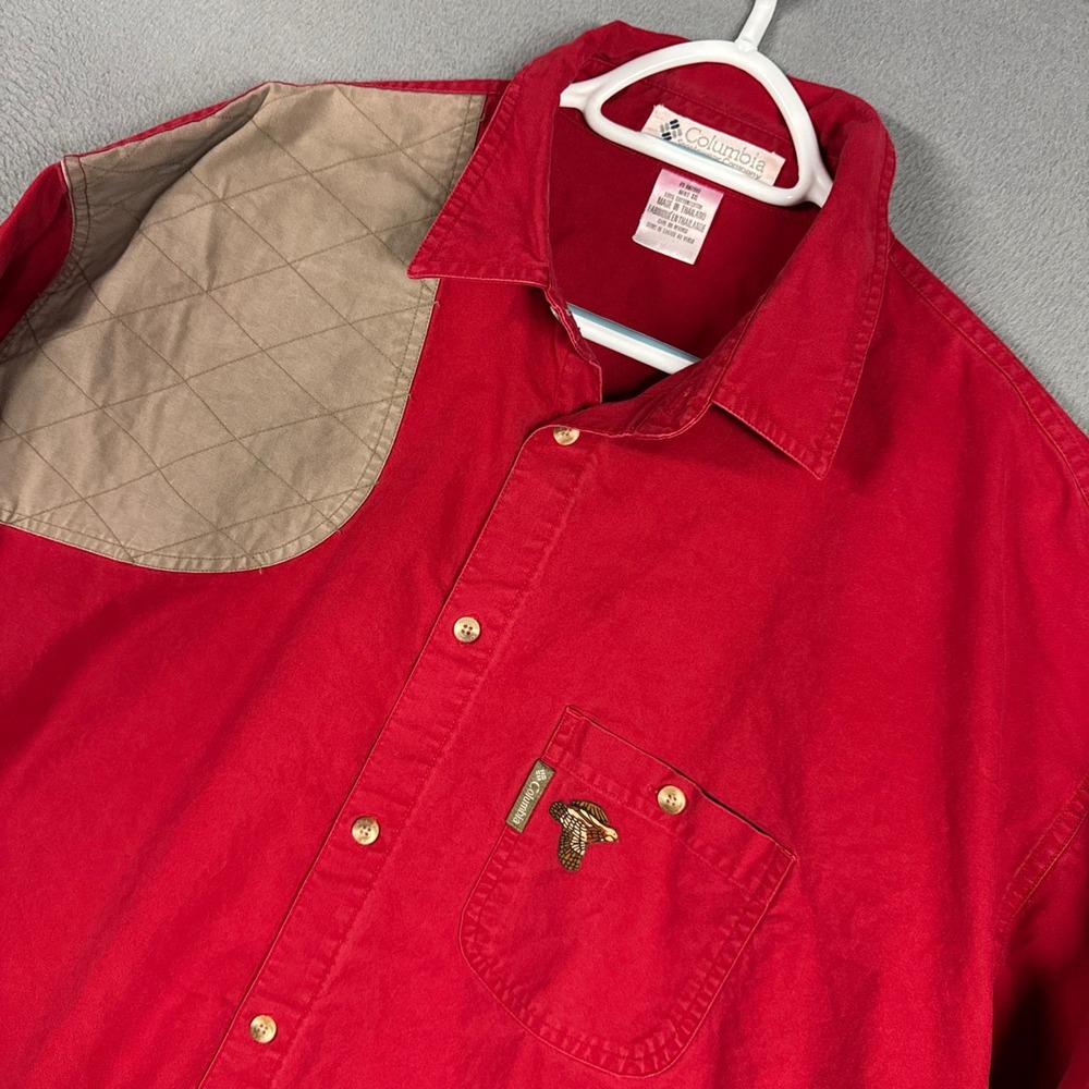 Columbia Shooting Shirt Mens XXL Red Briarshun Hunting Quilted Patch Long Sleeve